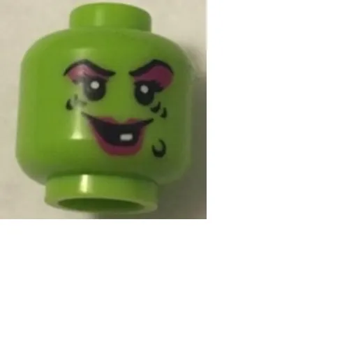 Minifig Head, Witch, Magenta Lips and Eye Shadow, Black Wart and Wrinkles, Smile with One White Tooth