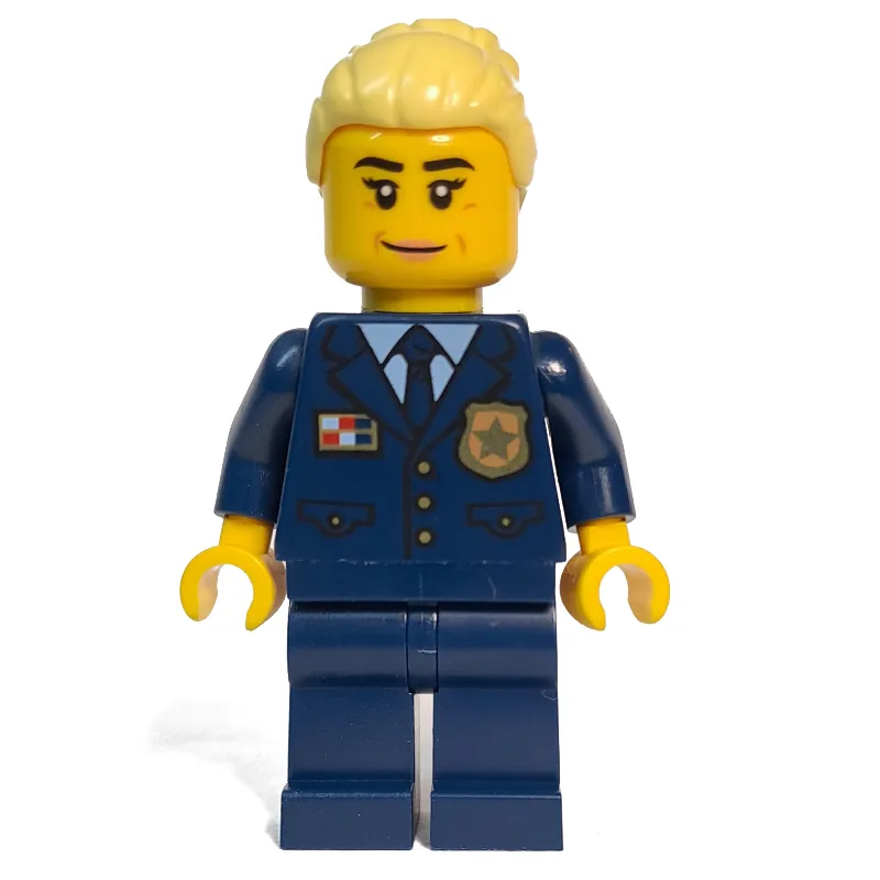 Police Officer, Dark Blue Suit with Police Badge, Bright Light Yellow Hair