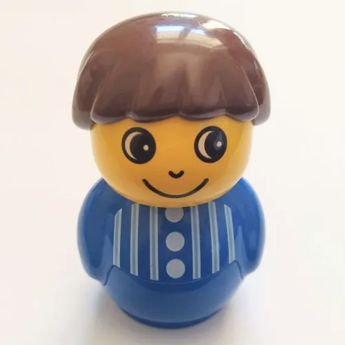 Primo Figure Boy with Blue Base, Striped Shirt Print, Brown Hair