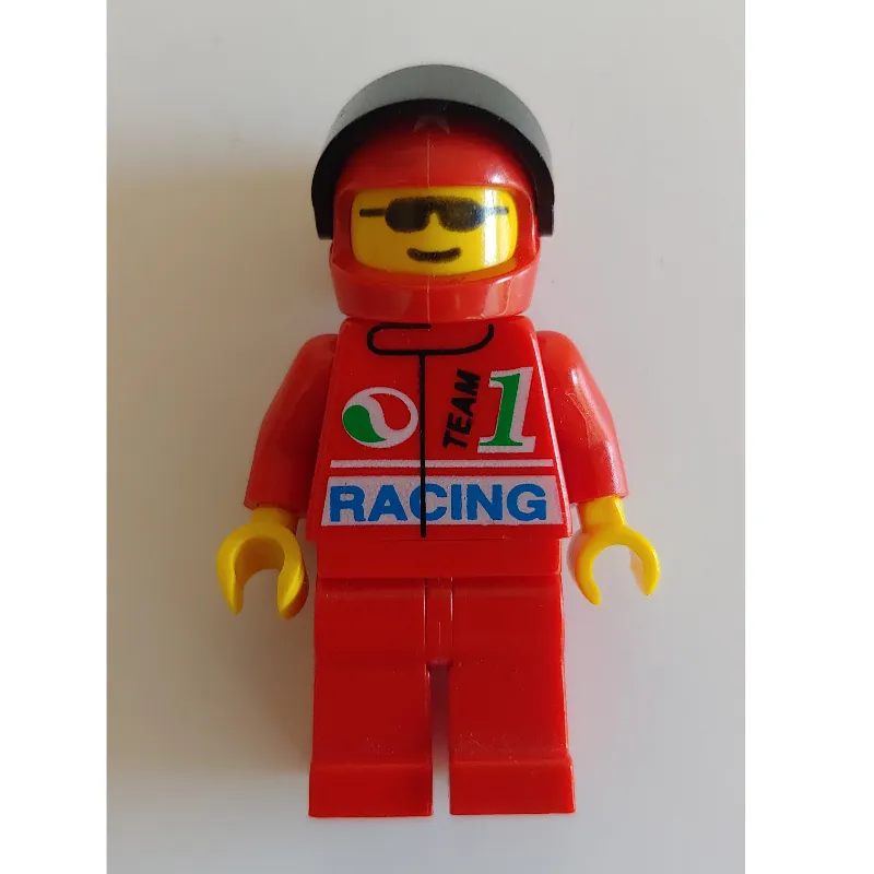 Racer, Red Jacket with Octan Logo and 'RACING', Red Legs, Red Helmet with Black Visor, Sunglasses