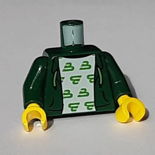 Torso Hoodie, Open with Green Laces, over White Undershirt with Blacktron Logo Print, Dark Green Arms, Yellow Hands