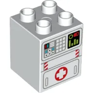 Duplo Brick 2 x 2 x 2 with Medic Cross Symbol, Buttons, Controls, Low Battery Display Print