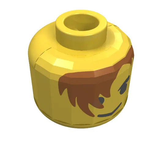 Minifig Head, Brown Hair over Eye, Eyebrows Print