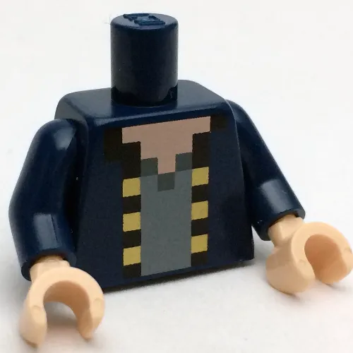 Torso Pixelated Jacket with Black and Yellow Trim over Dark Bluish Gray Shirt Print, Dark Blue Arms, Light Nougat Hands