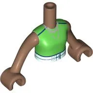 Minidoll Torso Girl with Green Shirt, White Belt, Dark Blue Trim print, Medium Brown Arms and Hands