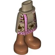 Minidoll Hips and Mid-Length Skirt with Dark Brown Decorations, Bright Pink Trim, Sienna Brown Bare Feet print