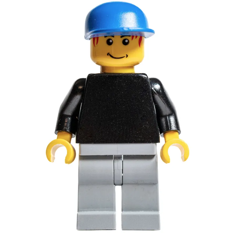 Soccer Player Goalie Black Torso, Light Bluish Gray Legs, Blue Cap