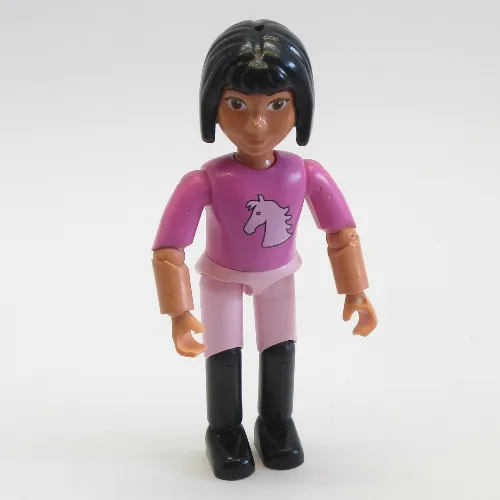 Belville Figure Articulated Elbows, Child, Female, Black Hair, Dark Pink Top with Horse Head Print