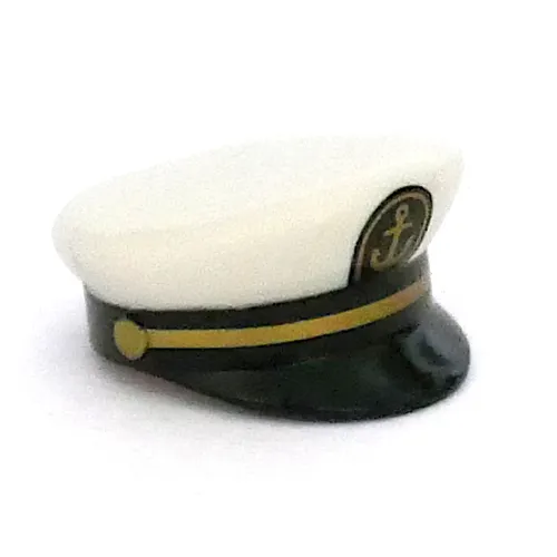 Hat, Captain's Cap with Black Visor, Anchor and Gold Braid Print