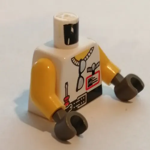 Torso Vest, Sunglasses, Screwdriver, Clapboard on Back Print, Yellow Arms, Dark Gray Hands