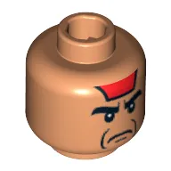 Minifig Head Mola Ram, Angry Eyebrows, Red Paint on Forehead, Jowl Lines Print [Blocked Open Stud]