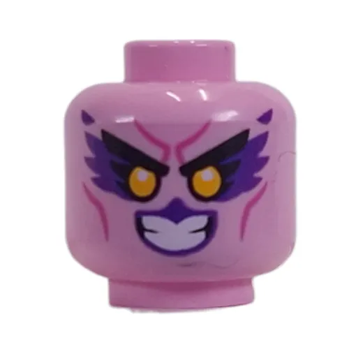 Minifig Head, Dark Purple Eyeshadow, Beak, Dark Pink Lines Print