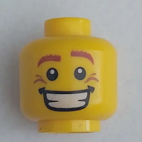 Minifig Head, Brown Eyebrows, White Pupils, Smile Wrinkles and Wide Open Smile Print