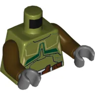 Torso Armor with White and Reddish Brown Belt and Dark Green Markings Print, Dark Brown Arms, Dark Bluish Gray Hands