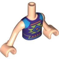 Minidoll Torso Girl with Dark Purple Shirt with Lime, Medium Blue and Pink Shapes Print, Light Nougat Arms And Hands