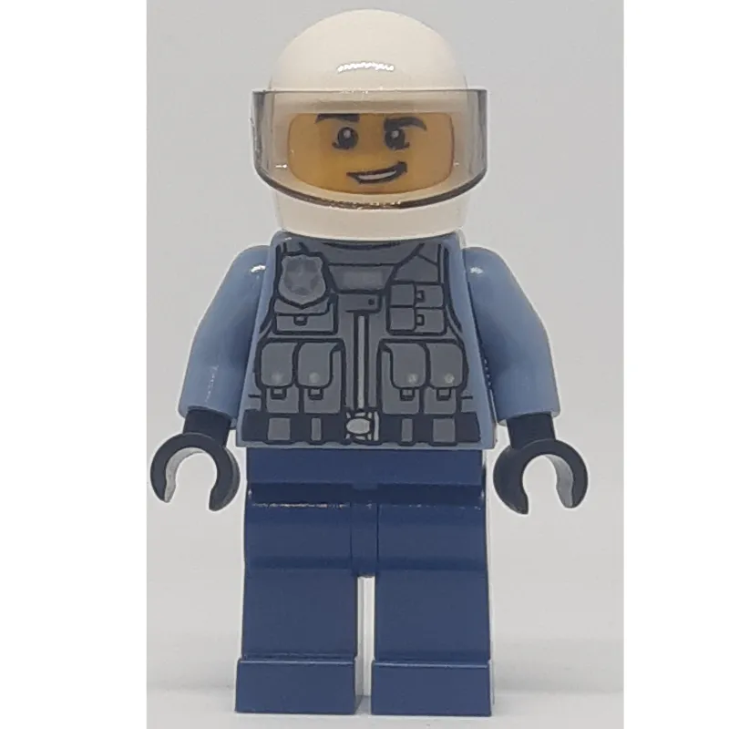 Police - Sand Blue Torso, Dark Blue Legs, White Helmet