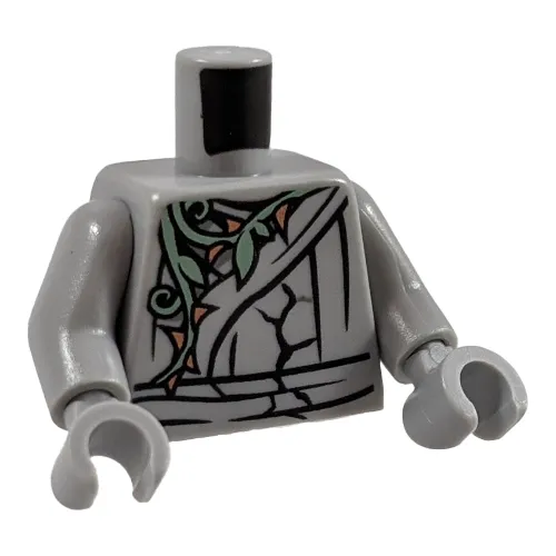 Torso Cracked Statue, Ninja Robe with Sand Green Vine and Gold Thorns Front and Back Print, Light Bluish Gray Arms and Hands