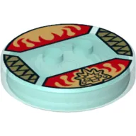 Function Brick Round 4 x 4 x 2/3 with 2 Studs and Gold Chima Croc Symbol and Red Fire Print