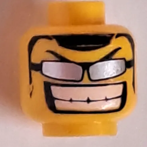 Minifig Head, Glasses with Thin Silver Sunglasses, Big Grin Print [Blocked Open Stud]