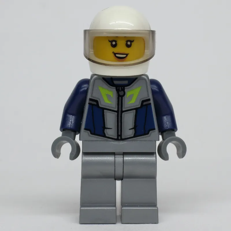Race Driver - Flat Silver Torso, Flat Silver Legs, White Helmet