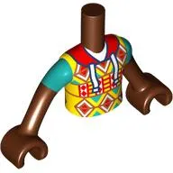 Minidoll Torso Boy with Yellow Shirt, Red/White/Dark Orange/Dark Turquoise Decorations, White Laces print, Reddish Brown Arms and Hands