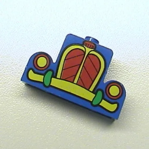 Brick Curved 1 x 4 x 2 Centre Stud Top with Yellow and Red Mickey Mouse Car Grill Print