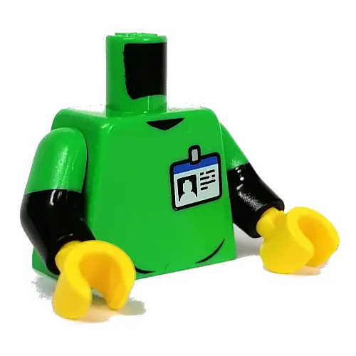 Torso, Dual Molded Arms, ID Badge, Blue 'RESCUE' Logo Print, Bright Green Sleeves Pattern, Black Arms, Yellow Hands