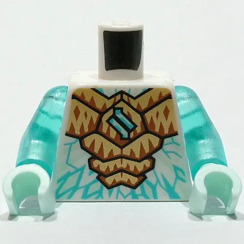 Torso Armor, Gold and Orange Plates, Dark Turquoise Ice Markings print, Trans-Light Blue Arms, Light Aqua Hands