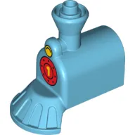 Duplo Train Front, Steam Engine 2 x 4 with Cow Catcher and Yellow Headlight above Red Boiler Circle with Yellow '1' Print