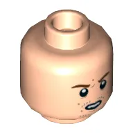 Minifig Head Stan Shunpike, Reddish Brown Eyebrows, Angry, Open Mouth, Teeth, Stubble Print