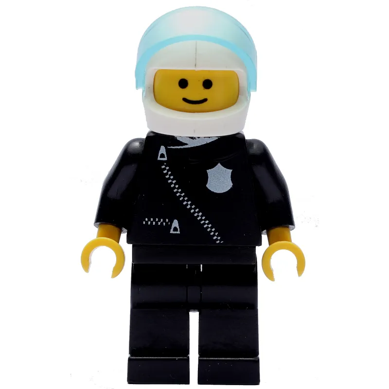 Policeman, Black Jacket with Zipper and Badge, White Helmet with Visor (3626b Head)