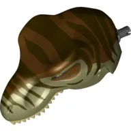 Animal Body Part, Dinosaur, Tyrannosaurus Rex Head with Pin, Tan Teeth, Reddish Brown Top and Dark Brown Stripes Print