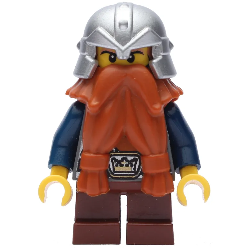 Dwarf, Dark Orange Beard, Metallic Silver Helmet, Printed Beard