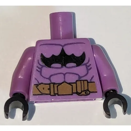 Torso Muscles, Batman Logo Upside Down and Gold Belt Print, Medium Lavender Arms, Black Hands