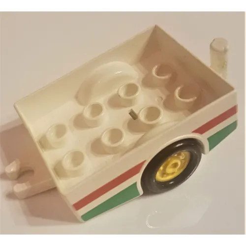 Duplo Trailer with Hitch Ends and Yellow Wheels, Green and Red Stripe Print