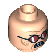 Minifig Head Dr Octopus (Doc Ock), Dual Sided, Red Sunglasses / Red Lenses Flapped Up Print [Hollow Stud]
