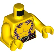 Torso, Bare Chest with Muscles and Purple Snake Tattoos, Belt with Snake Heads Buckle Print, Yellow Arms and Hands
