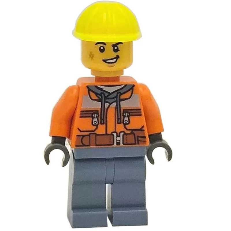 Man, Orange Safety Jacket, Sand Blue Legs, Vibrant Yellow Hard Hat
