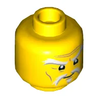 Minifig Head Sensei Wu (Master), White and Gray Stern Eyebrows and Goatee, Medium Nougat Wrinkles, Concerned Expression Print [Hollow Stud]