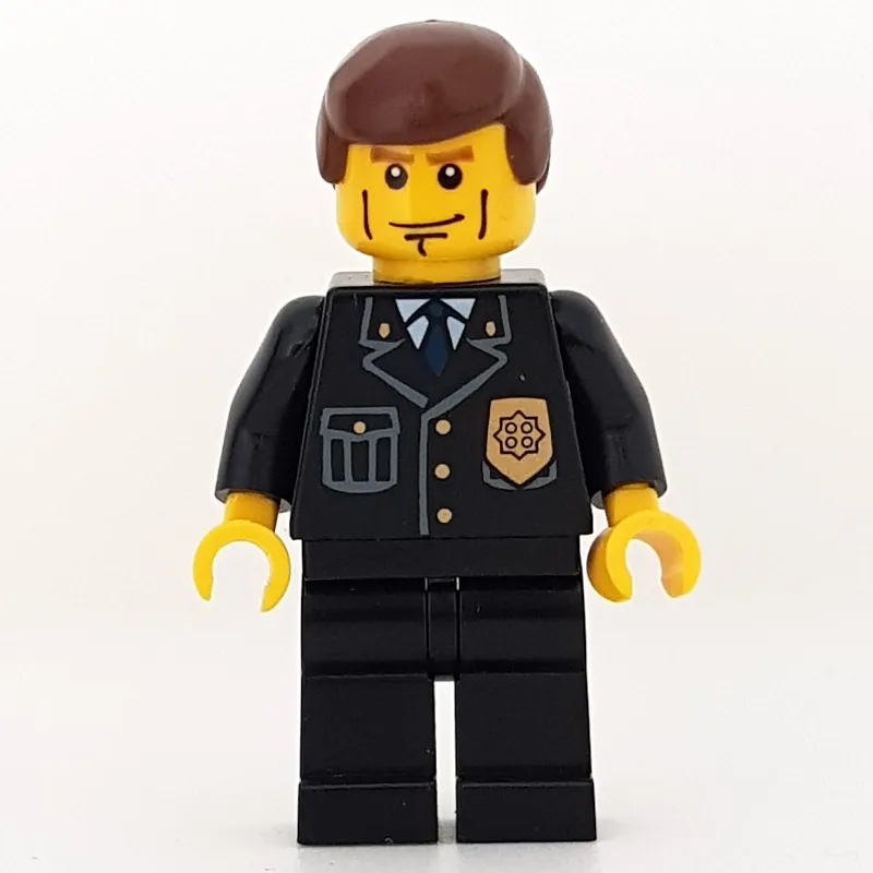 Policeman, Black Suit with Badge, Reddish Brown Hair