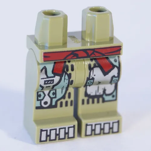 Hips and Olive Green Legs with Sand Green and Silver Mechanical Panels and Boots and Dark Red Sash Print