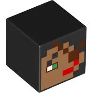 Minifig Head Special, Cube with Pixelated Face, Red Lips, Bright Green Eye, Reddish Brown Eyepatch Print