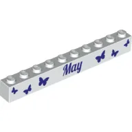 Brick 1 x 10 with Dark Purple 'May' and 'June' Print on Opposite Sides