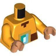 Torso, Minecraft Pixelated Reddish Brown Belt, Belt Buckle Print, Bright Light Orange Arms, Nougat Hands