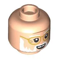 Minifig Head John Hammond, White Eyebrows, Beard, Gold Glasses, Open Mouth, Gap In Teeth Print