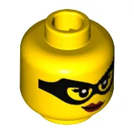 Minifig Head Jewel Thief, Black Eye Mask, Beauty Mark, Red Lips with Smirk Print [Hollow Stud]
