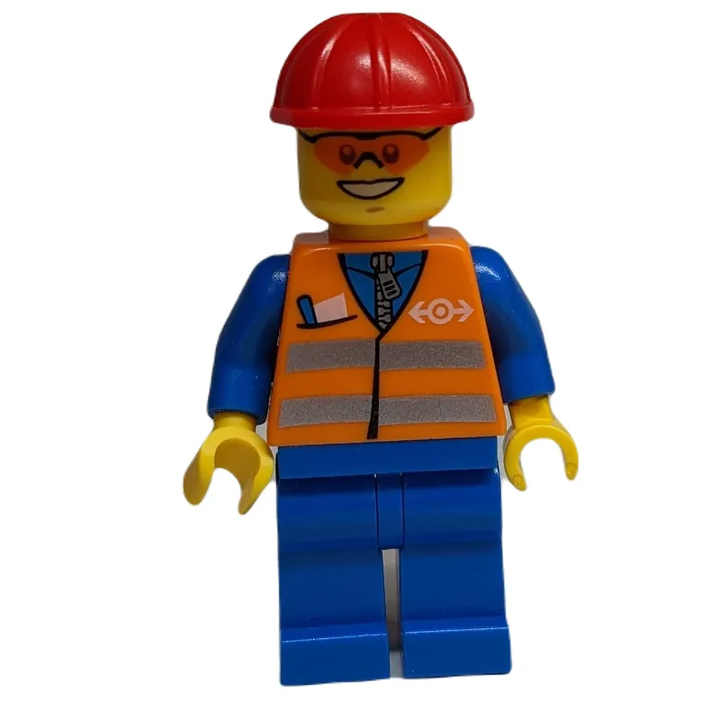 Train Worker - Orange Torso, Blue Legs, Red Helmet