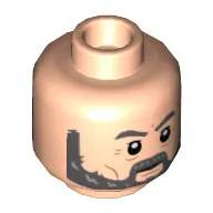 Minifig Head Alfred Pennyworth, Dark Bluish Gray Eyebrows and Full Beard with Light Bluish Gray Highlights, Neutral Closed Mouth / Smile Open Mouth Print