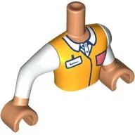 Minidoll Torso Man with Bright Light Orange Uniform, Name Tag, Coral Pocket, White Sleeves print, Nougat Hands