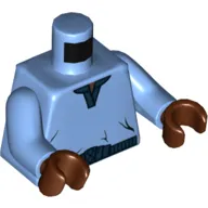 Torso V-Neck Shirt with Dark Blue Trim / '20 YEARS LEGO STAR WARS' on Back Print (Lando Calrissian), Medium Blue Arms, Reddish Brown Hands